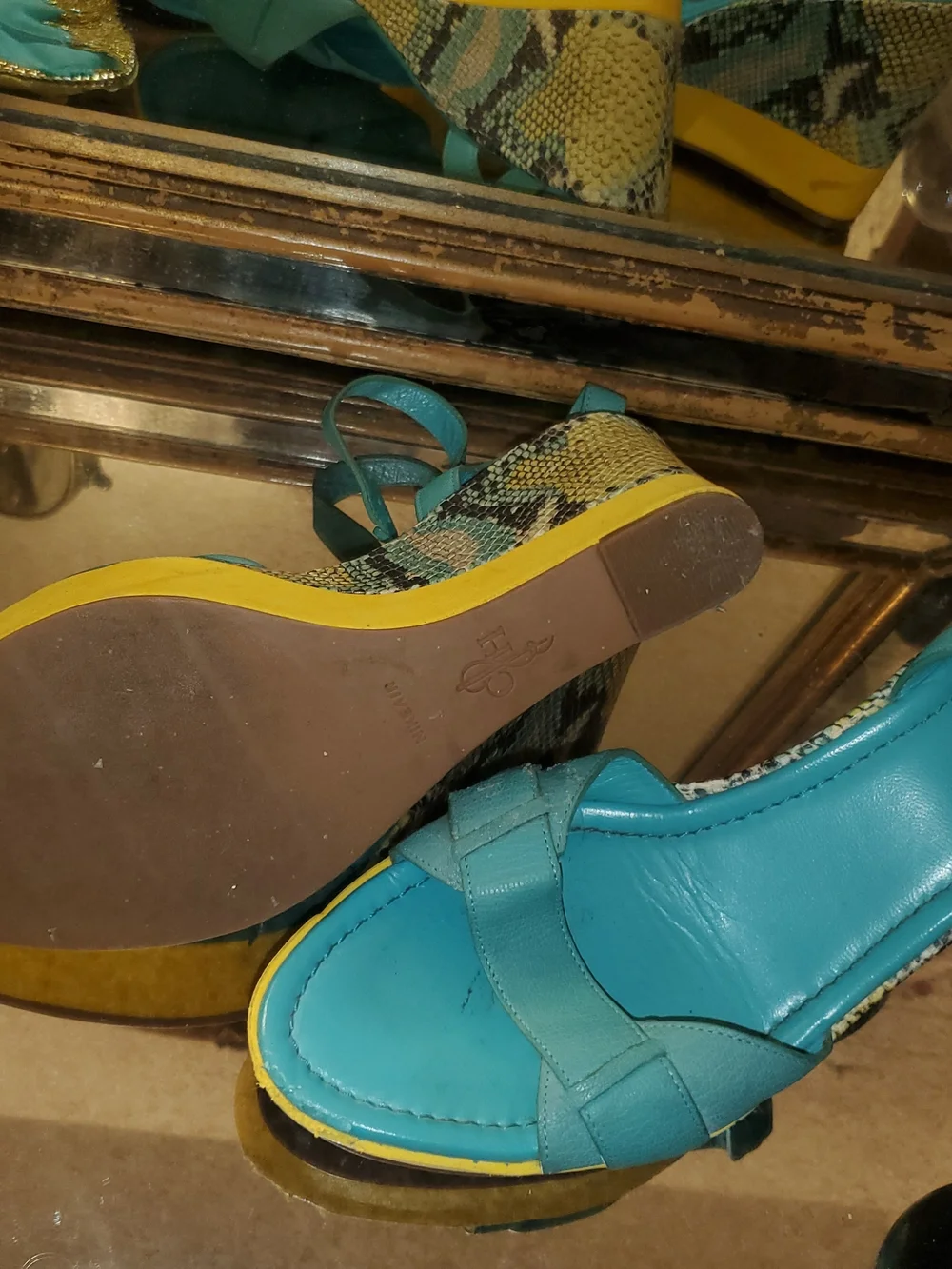 Be The Fun One -Cole Haan Teal and Yellow Wedge Sandals - Women's Fashion Wedges
